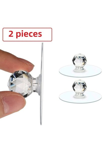 Transparent Crystal Headed 2-Piece Adhesive Handle Cabinet Drawer Handle Holder Hanger
