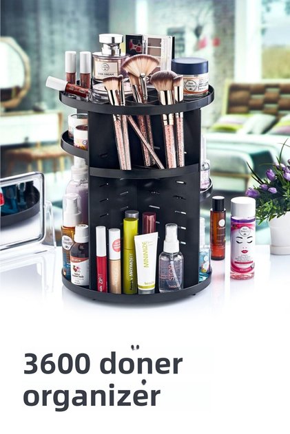 360 Degree Rotating Black Makeup Organizer