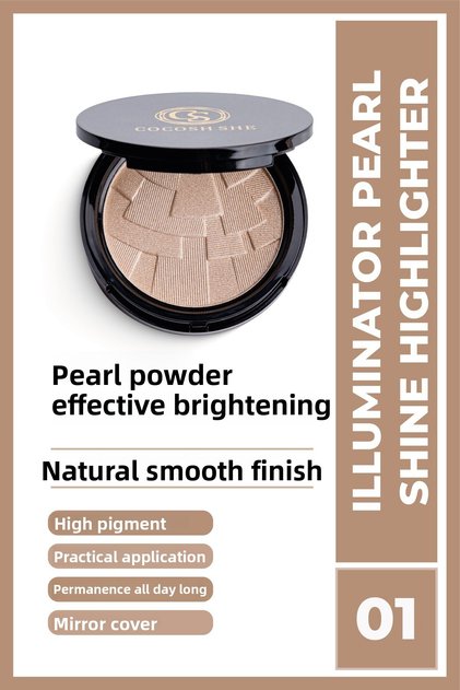 Pearl Shine Highlighter 01 Golden Bronze, Pearl Powder, High Pigmentation, Soft Texture