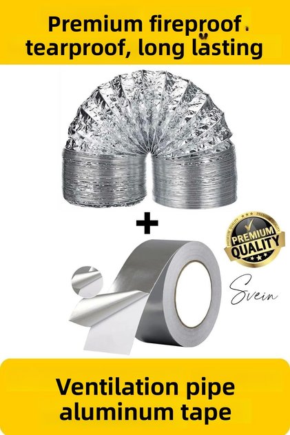 Pachet de 2 premium încorporate - țeavă de ventilație pentru hotă de aspirație, rezistentă la rupere și ignifugă, cu bandă de folie de aluminiu