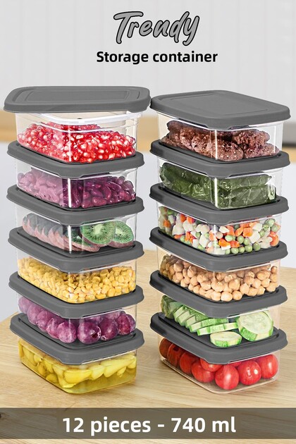 12 Pieces Gray Rectangular Food Storage Container - 740ml Microwavable Organizer