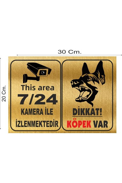 Caution There Is a Dog Gold Golden Color Metal Warning Sign