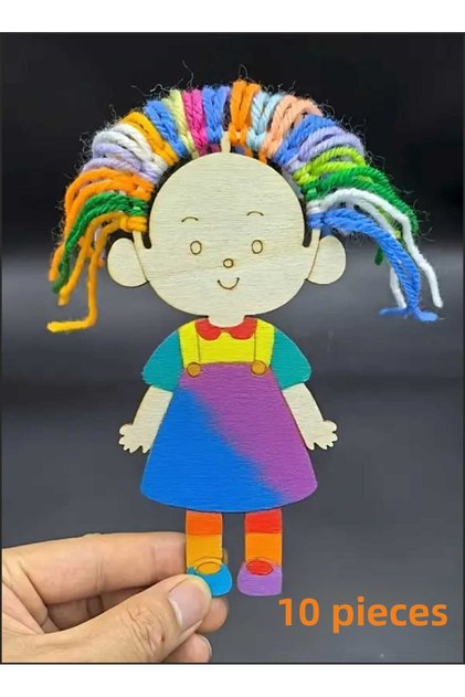 Cute Girl Colorful Wooden Painting – Preschool DIY Activity and Art Activity 10Pcs