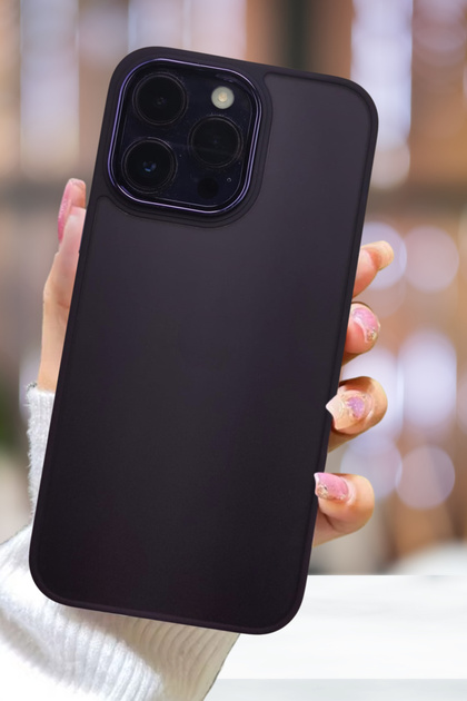 iPhone 15 Pro Kılıf Metal Çerçeve Hassas Butonlu Renkli Buzlu Şeffaf Transparan Kapak Mor