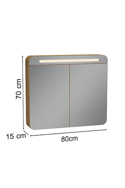 VitrA Sento 60896 Aydınlatmalı Dolaplı Ayna, 80 cm, Açık Meşe