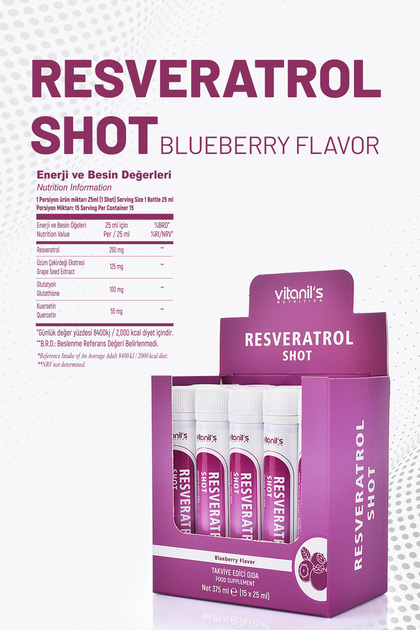 Vitanil's Nutrition Resveratrol Shot Blueberry Flavored (Grape Seed  Extract, Glutathione, Quercetin) 15X25Ml