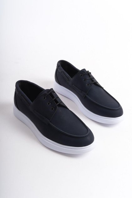 Mbrgn104-Lcv Navy Blue Nubuck Men's Lace-Up Loafer
