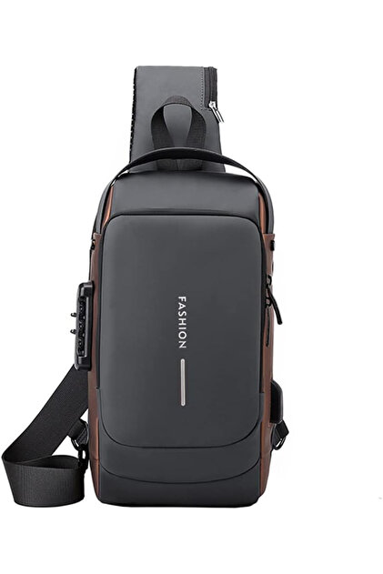 brownWith black Anti Theft SlingBagwaterproofChest Daypack WithUsbChargingShoulderBackpack Chest Bag