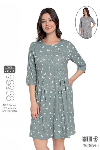 Rochie de vară florală din țesătură din bumbac viscoză pentru femei 7673