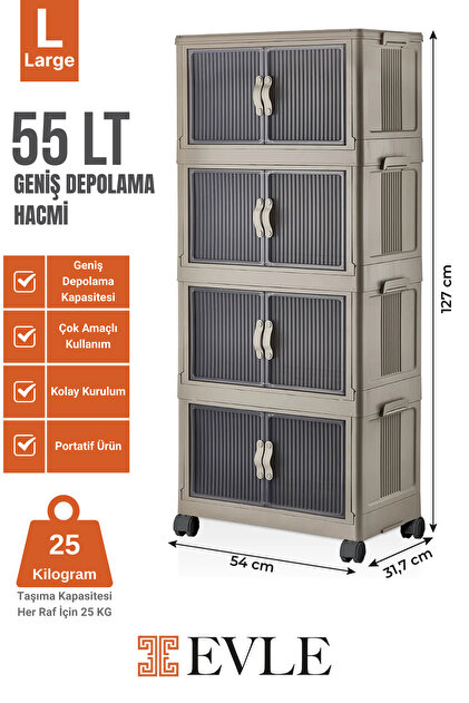かる1 Evle Katlanabilir Modüler Dolap 4 lü 54 cm x 31,7 cm x 127 cm