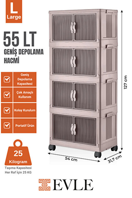 Evle Katlanabilir Modüler Dolap 4 lü 54 cm x 31,7 cm x 127 cm
