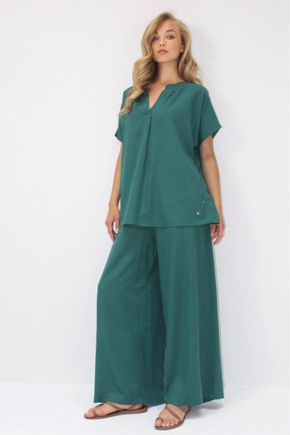 Women's Button Detail Bluz Pants Set
