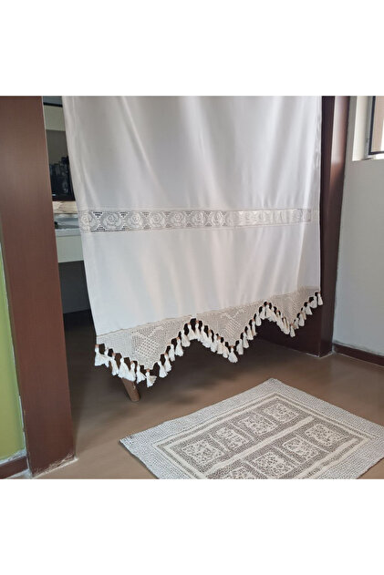 Authentic Linen Curtain with Roses between the Fabric