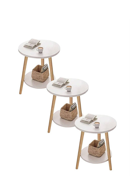 Set of 3 Round 2-Tier Coffee Tables, Living Room Side Tables