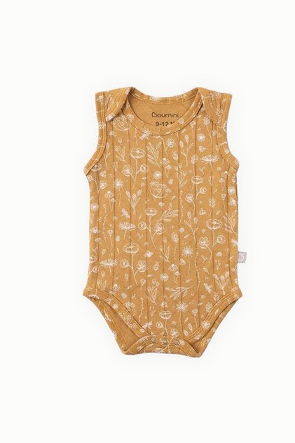 Cotton Baby Snapback Undershirt Spring Floral Mustard