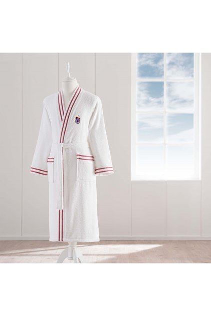 Licensed Trabzonspor Claret Red Blue Cotton S Adult Bathrobe White