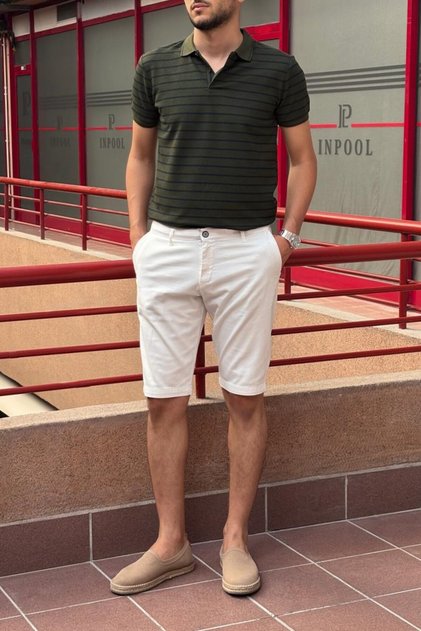 Men's Slim Fit, Cotton Fabric, Embroidery Detailed Shorts 24inp278