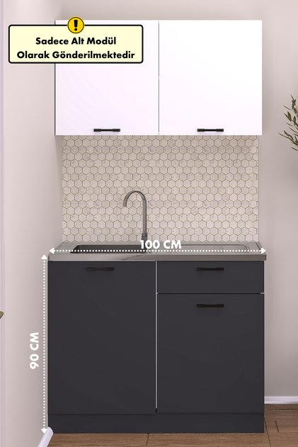 100 Cm Emıly Mutfak Antrasit Evyeli Alt Modül ,mini Hazır Mutfak Dolabı Alt Modülü