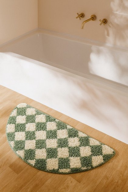 Decorative Moon Patterned Checkered Non-Slip Base 40X80 cm Doormat Chessmoon Collection