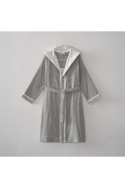 Hasna Women's Bathrobe 100% Organic Cotton Linen Melange Anthracite