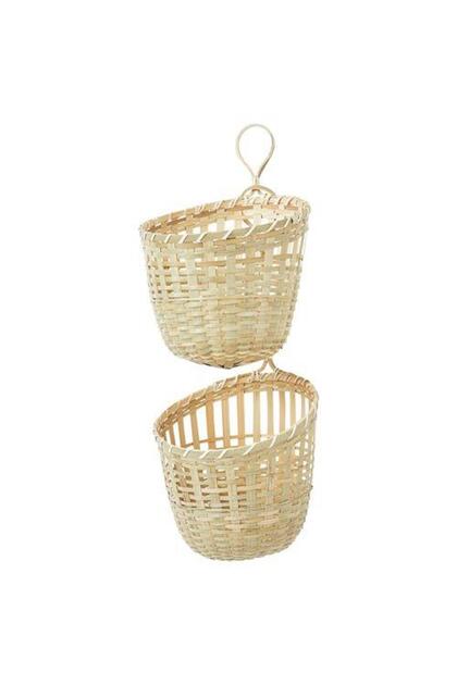2'li Set Bambu Sepet Asılabilir Düzenleyici MeridyenDukkan 20x57x20 Cm Natürel Sepet-Kutu