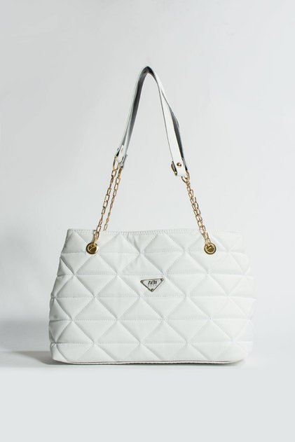 NBI BAGS Black Quilted 3 Compartment Zipper Closure Chain Strap Lined Handbag and Shoulder Bag