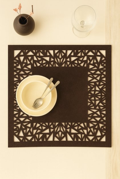 Dark Brown (wenge) Suede Fabric Square Geometric Pattern Supla American Service Set 6 Pieces 35x35cm