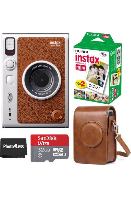 Instax Mini Evo Hybrid Instant Camera Brown | Instax Mini Instant Film | 32 GB mic