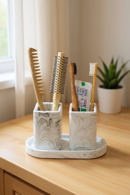 BANYO SETİ TEPSİLİ DİŞ FIRÇALIK, DİŞ MACUNLUK, MAKYAJ ORGANİZERİ