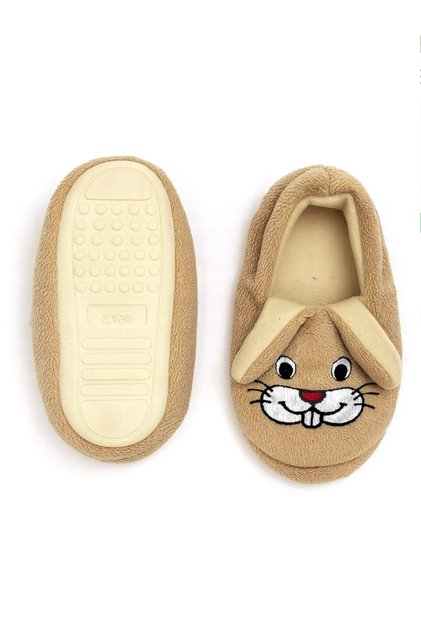 Pantofi pentru creșă cu model de iepure maro - cald, anti-alunecare și distracție!
