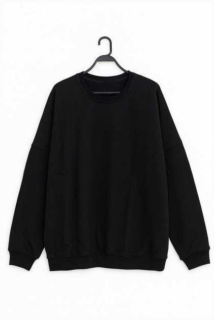 Siyah Düz Sweatshirt Bisiklet Yaka 3 İp %100 Pamuk Sıcak Yüksek Kalite Kumaş