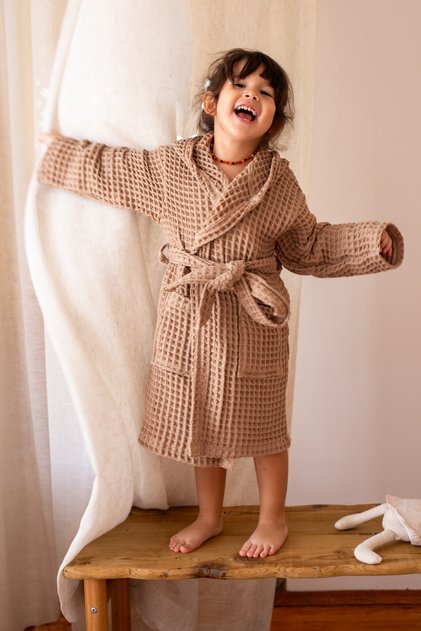 Children's and Teenager's Bathrobe Waffle Woven 100% Cotton Soft Extra Absorbent