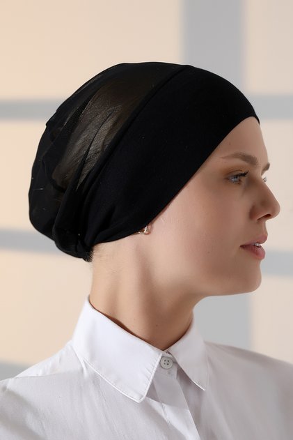 Breathable Tulle Seamless Lycra Viscose Women's Hijab Bonnet Black