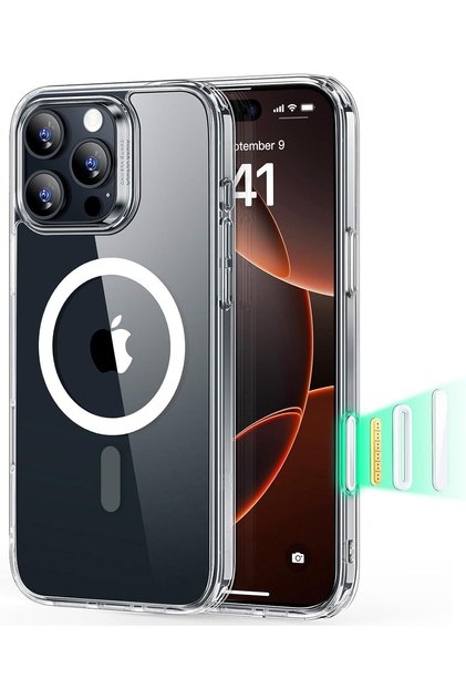 جراب حماية هجين شفاف لهاتف iPhone 16 Pro Max مع زوايا حماية من الصدمات وتوافق MagSafe