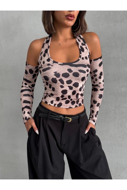 Women's Mink Serval Pattern Feather Effect Ball with Neck Strap