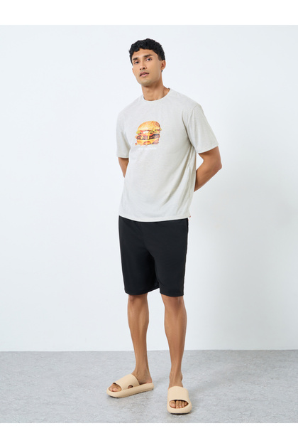 Graphic Print T-Shirt and Solid Shorts Set
