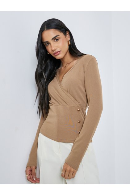 Textured Wrap Buttoned Rib Top
