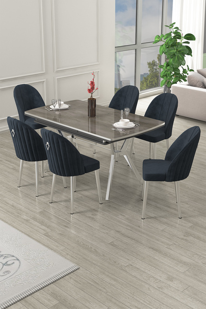 Sim Serisi 89x150 Açılabilir Lak Panel Antrasit İroni Masa Takımı 6 Antrasit Sandalye