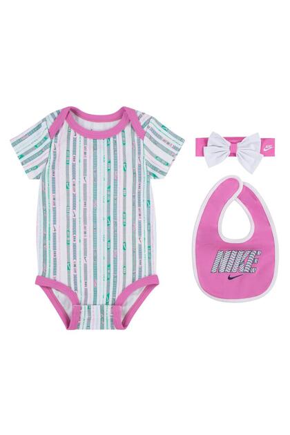 3 Piece All Over Printed Bodysuit Bib and Headband Set - Multicolor