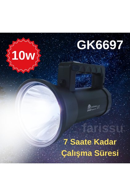 Gold Kama GK6697 Uzun Menzilli LED Şarj Edilebilir Projektör El Feneri 10W