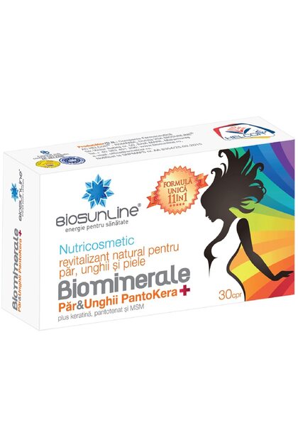 Supliment alimentar Biominerale pentru păr și unghii PantoKera+, BioSunLine, 30 capsule
