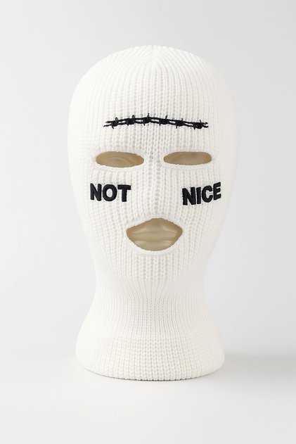 Barbed Wire Note Nice Embroidered Knitted Unisex Balaclava White