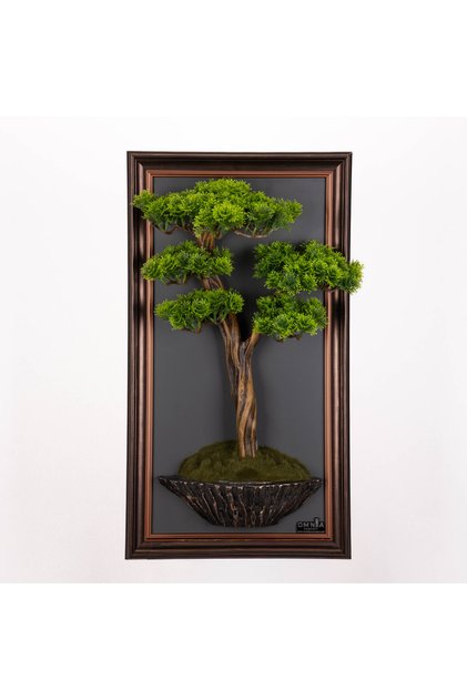 Bonsai Tablaeu - 7D - Mdf Plaka Üzerinde Çerçeveli 3 Boyutlu Yapay Ağaç Tablosu 33x60 Cm