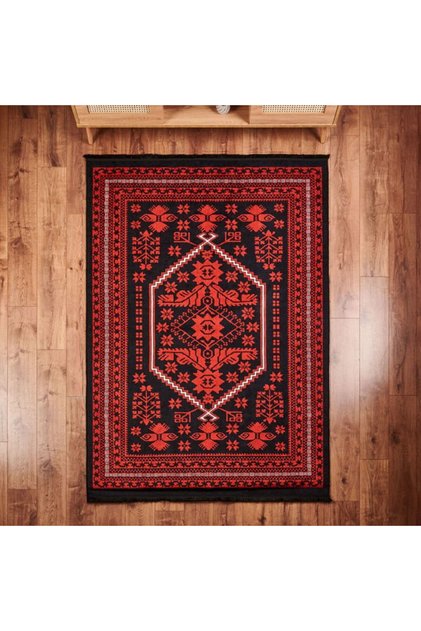 Soft Ruby Afgan Desenli Halı - Kırmızı - 160x230 cm