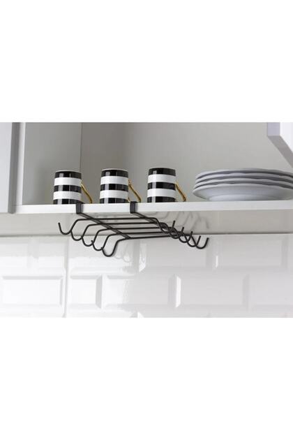 Under Shelf Hanging 10 Hooks Cup and Mug Organizer Hanger - Black