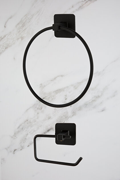 Black Square Ring Towel Holder Adhesive Black Outdoor Toilet Napkin Holder Set of 2 Bathroom Accessory Set