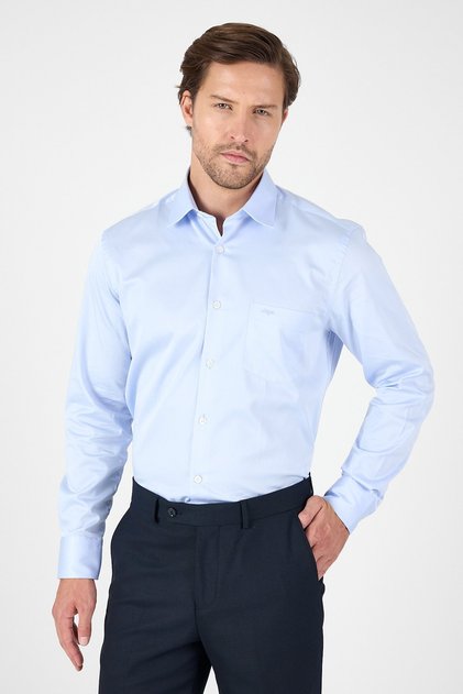 Blue Hard Collar Plain Classic 100% Cotton Comfort Fit Shirt 1004250323