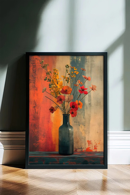 Çiçek Vazo tasarımlı Çerçeve Görünümlü Mdf Tablo