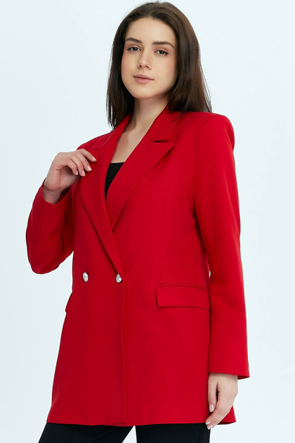Relaxed Çentikli Yakalı Oversize Uzun Kol Düğmeli Kruvaze Kapaklı İki Cep Esnek Astarlı Casual Ceket