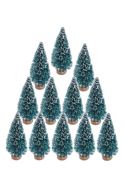 3 Pieces 10 cm Lighted Blue-Green Mini Pine Tree Christmas Ornament Tree
